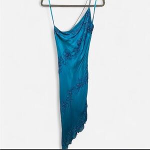 *SOLD* Vintage Asymmetrical Beaded Blue Slip Dress